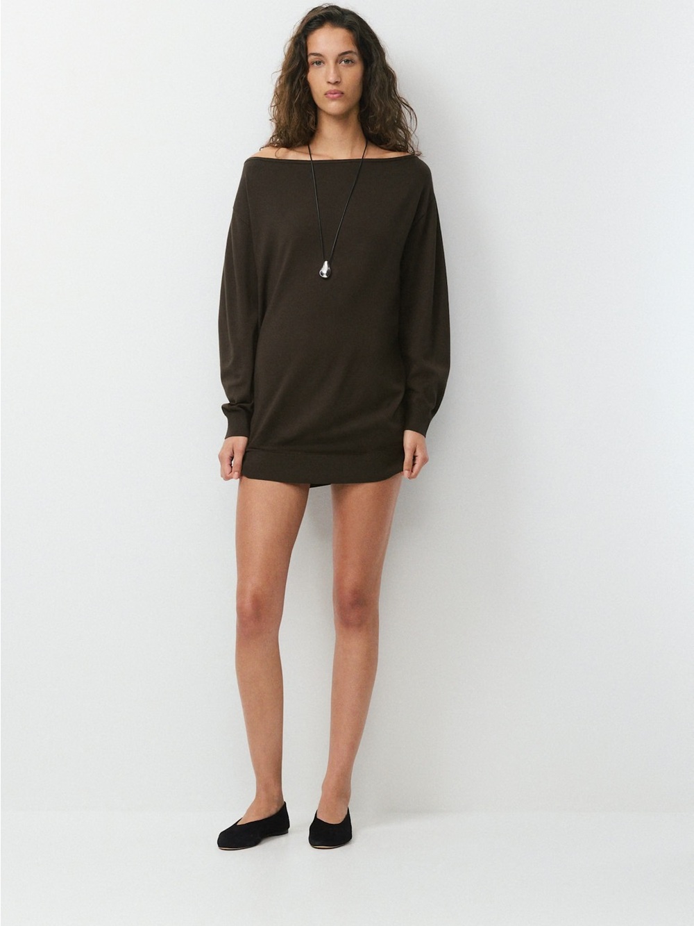 Aritzia Off-Shoulder Mini Dress in Dark Brown